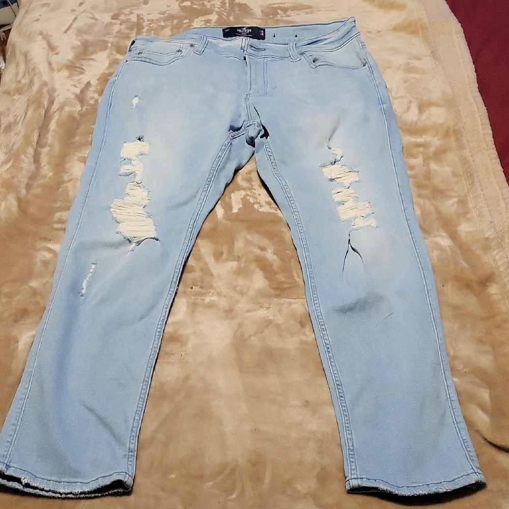 Hollister Men's Distressed Light Blue Jeans